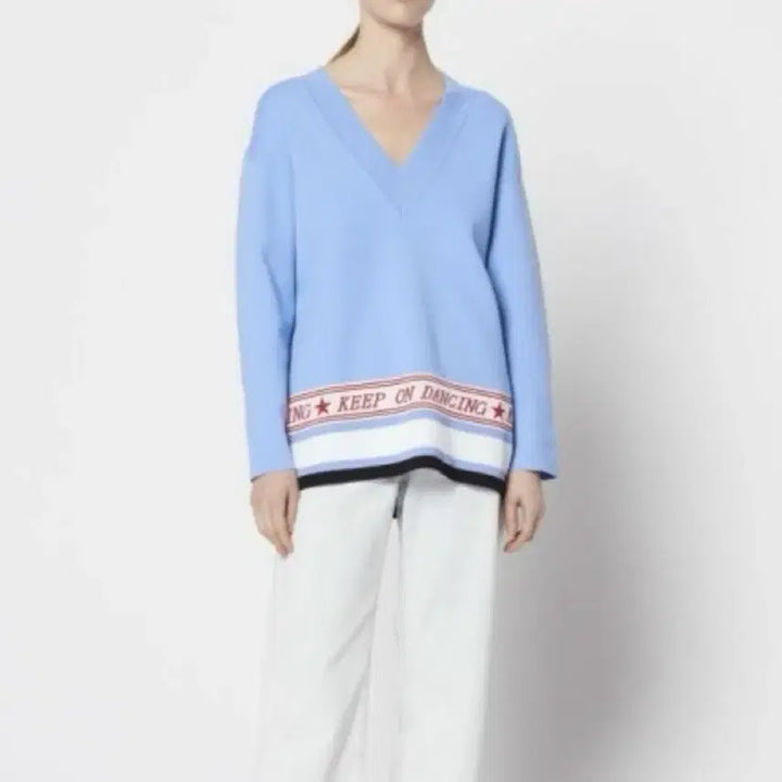[BUNJANG] Sandro Keep On Dancing Rayon V-Neck Knit / 산드로 블루 킵 온 댄싱 레이온 브이넥 니트