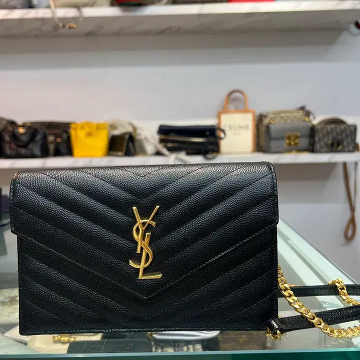 [BUNJANG] Yves Saint Laurent Envelope Chain Crossbody Bag / 393953 입생로랑 엔벨로프 체인 블랙 크로스백 금장 새상품급