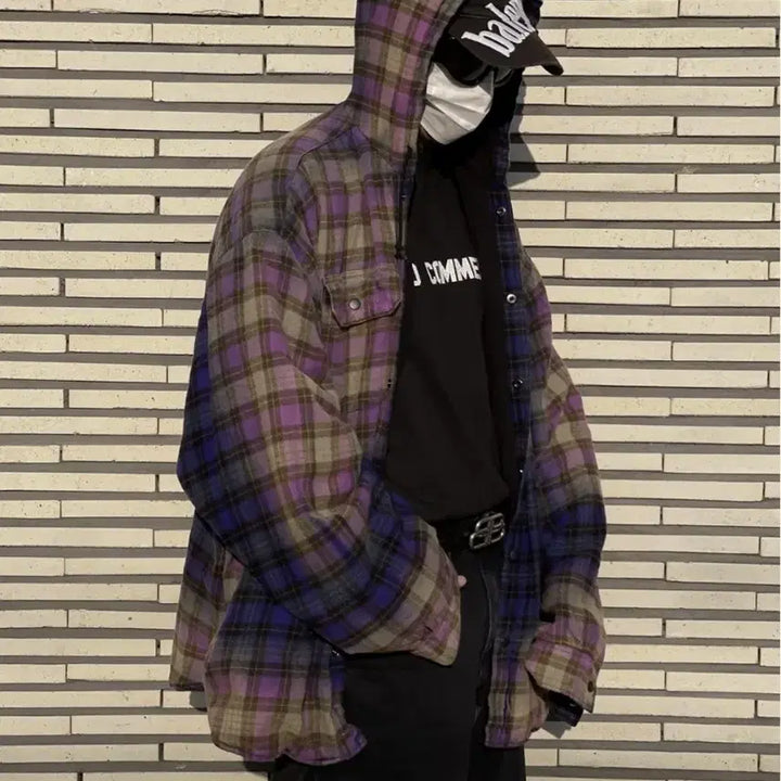 [BUNJANG] PuerHomme Balen Bleached Hooded Shirt Jacket / 퓨에르옴므 발렌 블리치드 후드 셔츠 자켓