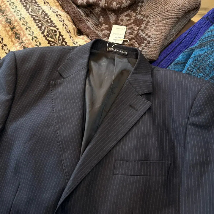 [BUNJANG] Giorgio Armani Black Navy Stripe Blazer Jacket 52 / 조르지오 아르마니 블랙 네이비 스트라이프 블레이저 자켓 52 이탈리아생산