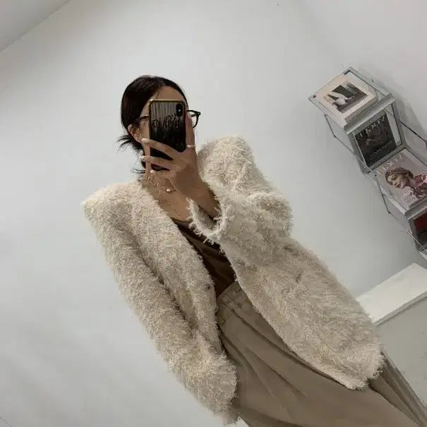 [BUNJANG] Bel 201 Poodle No Collar Jacket - Ivory / 벨201푸들 노카라자켓 아이보리(가격내림x)