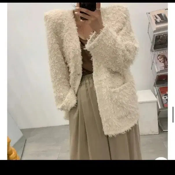 [BUNJANG] Bel 201 Poodle No Collar Jacket - Ivory / 벨201푸들 노카라자켓 아이보리(가격내림x)