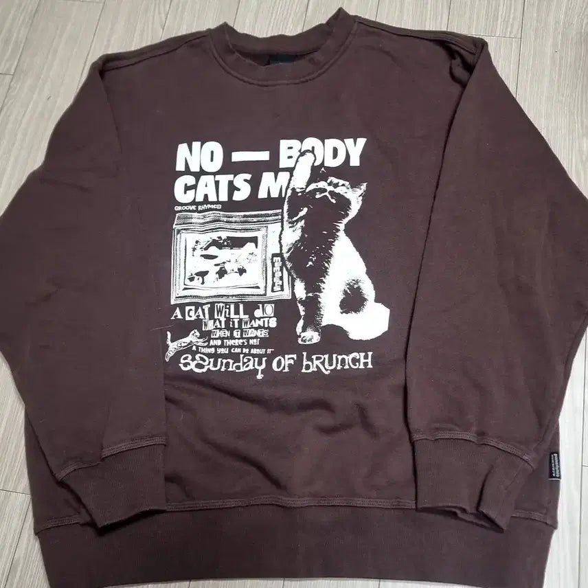 [BUNJANG] Groove Rhythm Vintage Brown Cat Print Sweatshirt (XL) / 그루브리듬  빈티지브라운 고양이 프린팅 맨투맨(xl)
