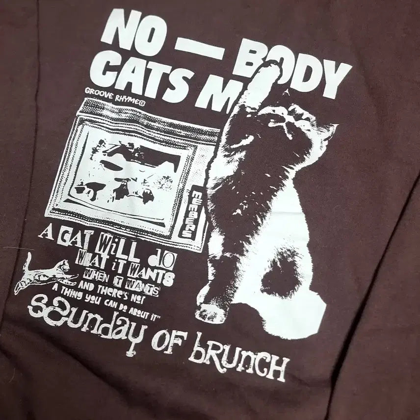 [BUNJANG] Groove Rhythm Vintage Brown Cat Print Sweatshirt (XL) / 그루브리듬  빈티지브라운 고양이 프린팅 맨투맨(xl)