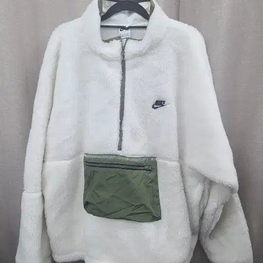 [BUNJANG] Nike Fleece Half-Zip Pullover White / 나이키 뽀글이 플리스 하프집업 화이트