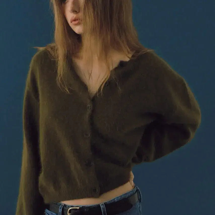 [BUNJANG] Smooth Mood Geena Angora Cardigan / (새상품/택)스무드무드 카키 지나 앙고라 가디건Geena cardigan