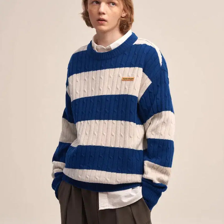 [BUNJANG] Sand Sound Rugby Stripe Crew Neck Sweater (Blue) / 새상품) 샌드사운드 럭비 스트라이프 크루넥 스웨터 s 블루 팝니다