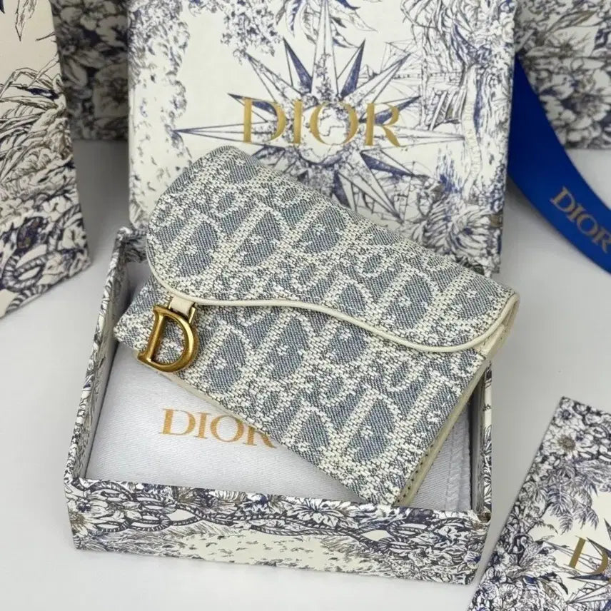 [BUNJANG] Dior Oblique Card Wallet Blue Embroidered / 디올 오블리크 카드지갑 블루 자수