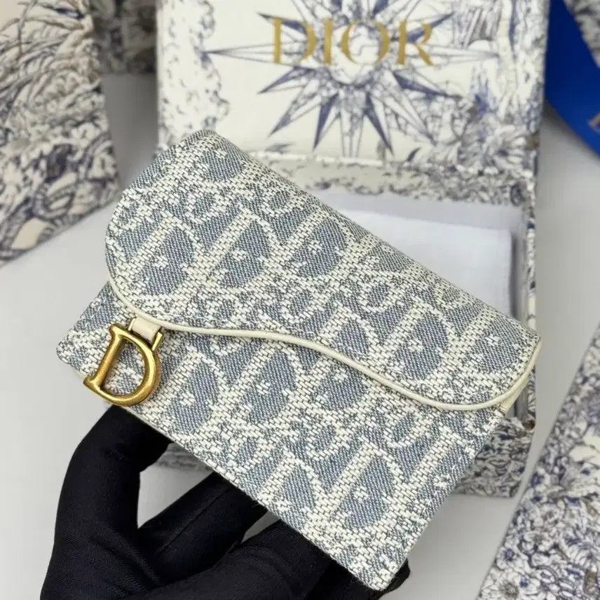 [BUNJANG] Dior Oblique Card Wallet Blue Embroidered / 디올 오블리크 카드지갑 블루 자수
