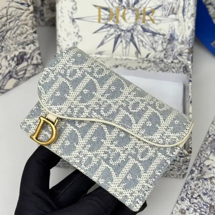[BUNJANG] Dior Oblique Card Wallet Blue Embroidered / 디올 오블리크 카드지갑 블루 자수