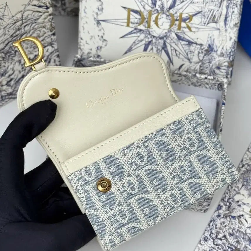[BUNJANG] Dior Oblique Card Wallet Blue Embroidered / 디올 오블리크 카드지갑 블루 자수