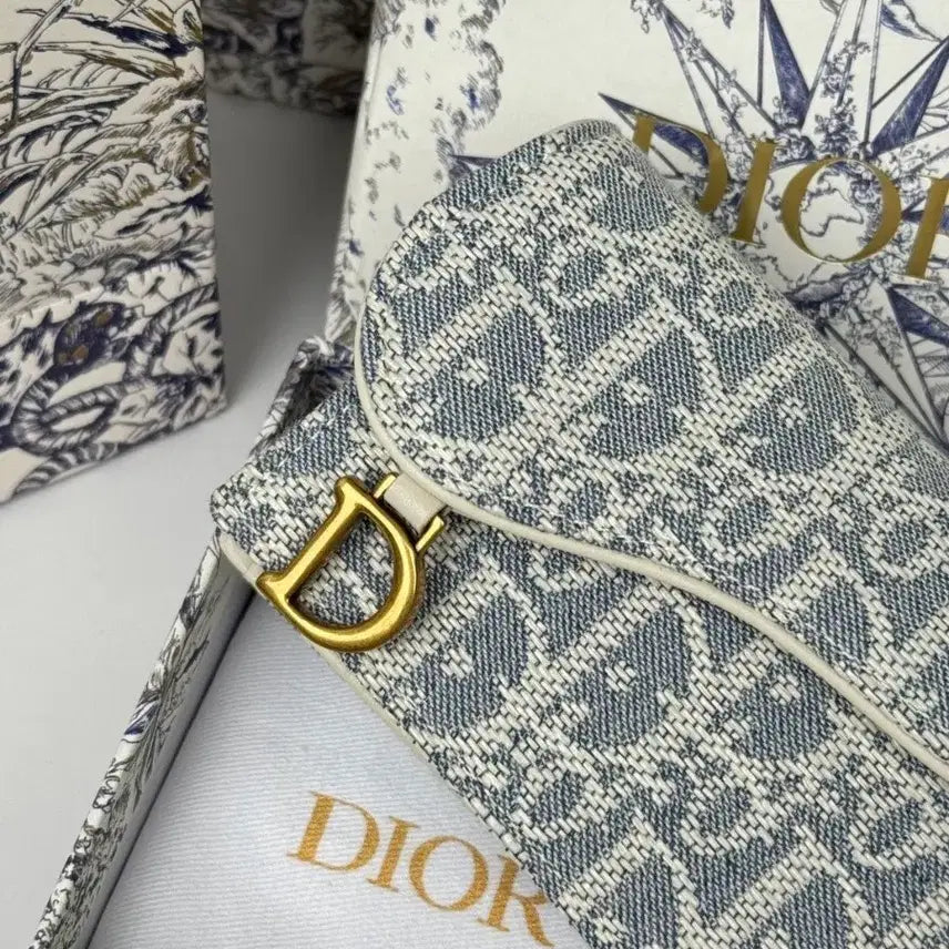 [BUNJANG] Dior Oblique Card Wallet Blue Embroidered / 디올 오블리크 카드지갑 블루 자수