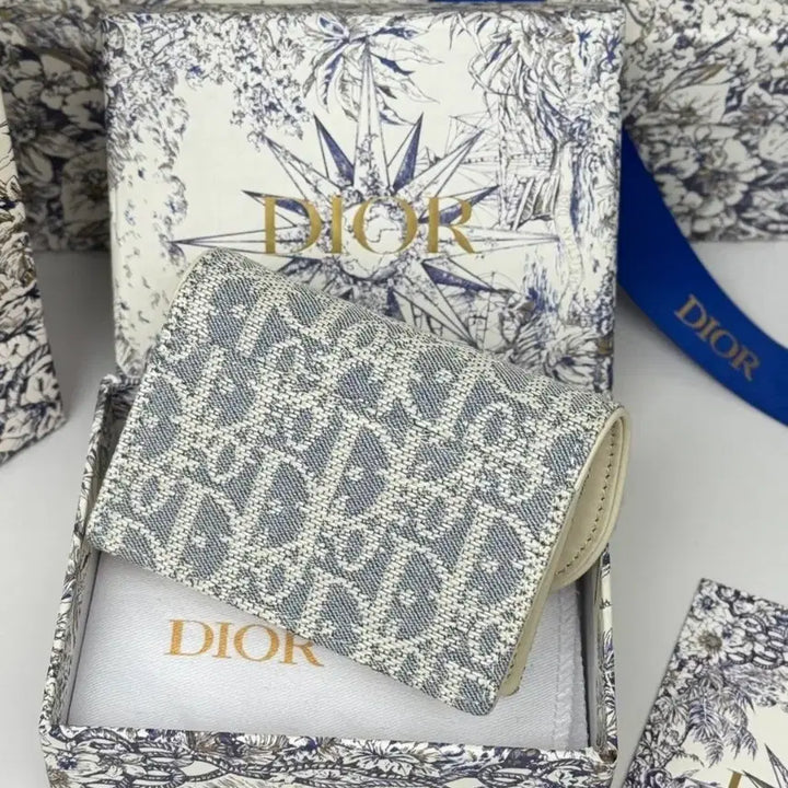 [BUNJANG] Dior Oblique Card Wallet Blue Embroidered / 디올 오블리크 카드지갑 블루 자수