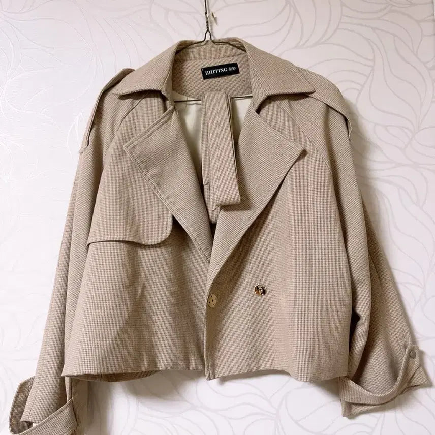 [BUNJANG] Unisex Checkered Short Trench Jacket / 체크 숏 트렌치 자켓