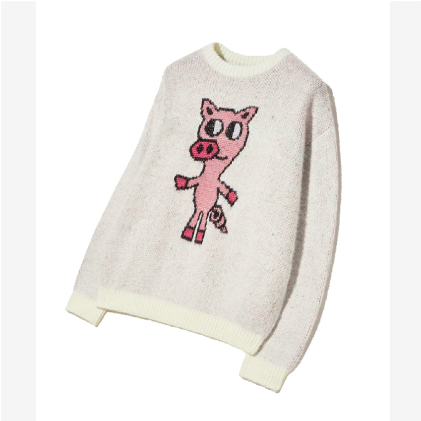 [BUNJANG] TimComics Pig Brush Knit Sweater Ivory M / 새) 팀코믹스 피그 브러쉬 니트 아이보리 M 미개봉 새상품