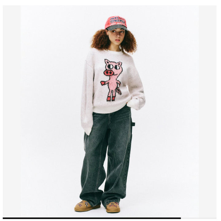 [BUNJANG] TimComics Pig Brush Knit Sweater Ivory M / 새) 팀코믹스 피그 브러쉬 니트 아이보리 M 미개봉 새상품