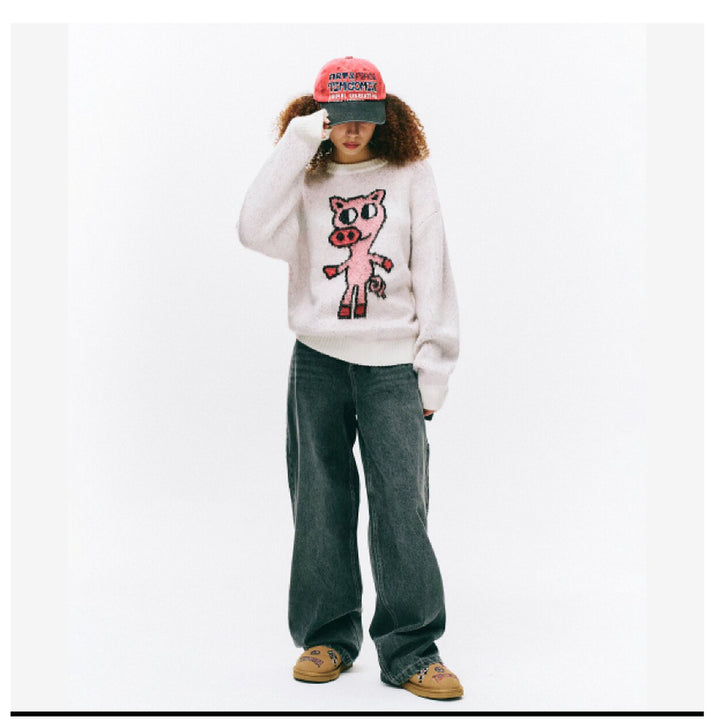 [BUNJANG] TimComics Pig Brush Knit Sweater Ivory M / 새) 팀코믹스 피그 브러쉬 니트 아이보리 M 미개봉 새상품