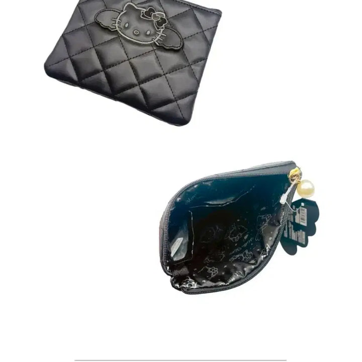 [BUNJANG] Sanrio Hello Kitty Black Angel Quilted Flat Pouch / (일본정품/한정판) 산리오 블랙엔젤 시리즈 헬로키티 퀼팅 블랙 플랫 파우