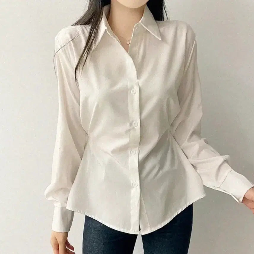 [BUNJANG] White Long Sleeve Shirt Blouse / 긴팔 셔츠 블라우스 화이트