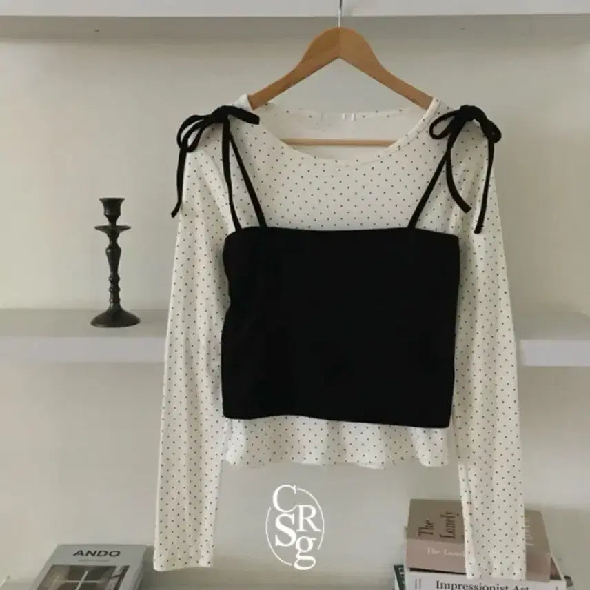 [BUNJANG] Cream Sugar Black Bustier + White Polka Dot Sleeves Set / 에이블리 크림슈가 뷔스티에+슬리브 세트