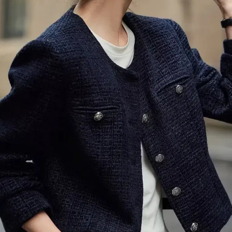 [BUNJANG] Tweed Jacket Navy (Size 66-77) / 새상품 트위드 자켓 네이비 66-77