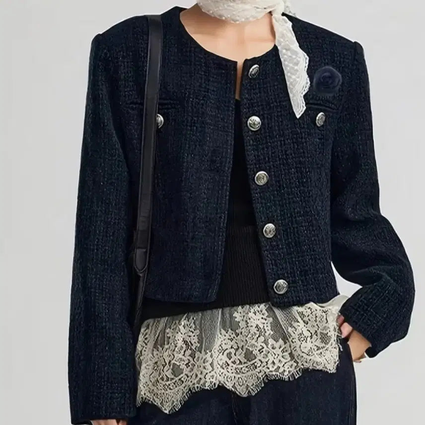 [BUNJANG] Tweed Jacket Navy (Size 66-77) / 새상품 트위드 자켓 네이비 66-77
