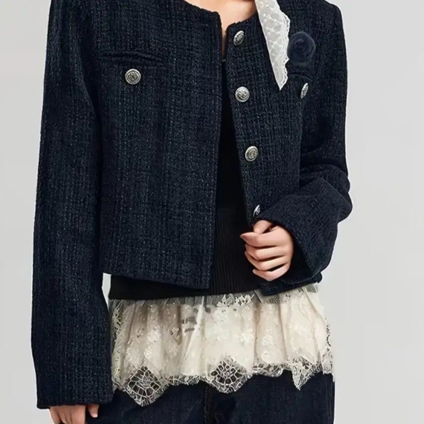 [BUNJANG] Tweed Jacket Navy (Size 66-77) / 새상품 트위드 자켓 네이비 66-77