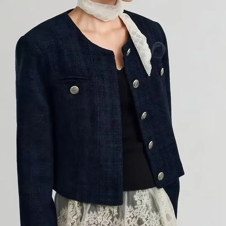 [BUNJANG] Tweed Jacket Navy (Size 66-77) / 새상품 트위드 자켓 네이비 66-77