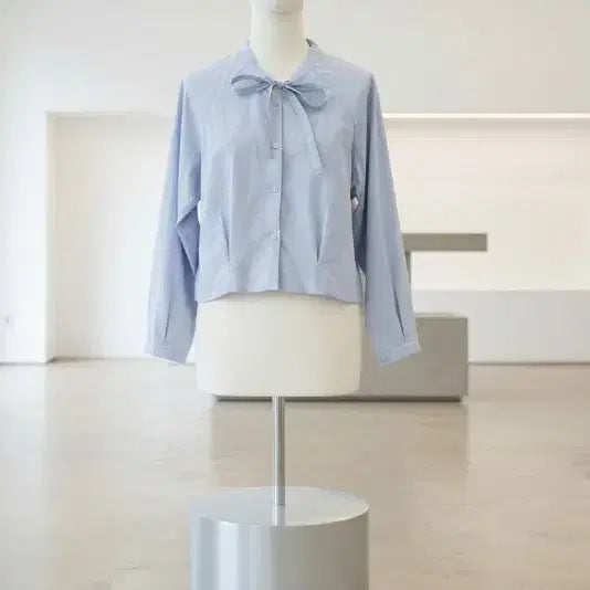 [BUNJANG] Blue Ribbon Shirred Blouse / 블루 리본 셔츠 셔링 블라우스