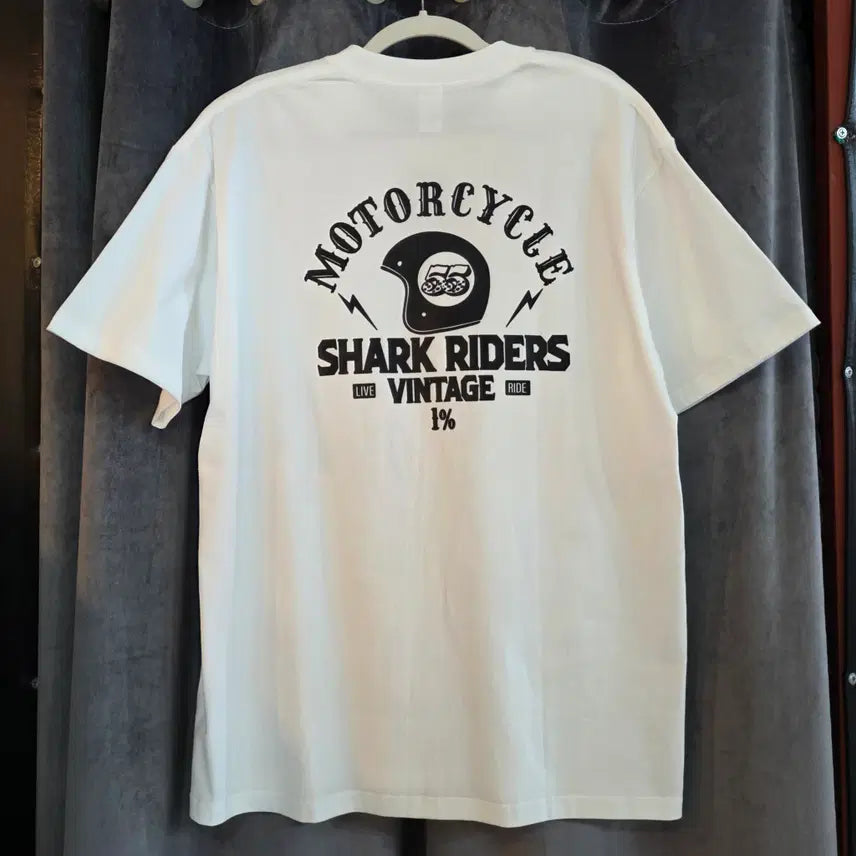 [BUNJANG] 1% Motorcycle White Short-Sleeve T-Shirt / 1% 모터사이클 화이트 반팔티셔츠