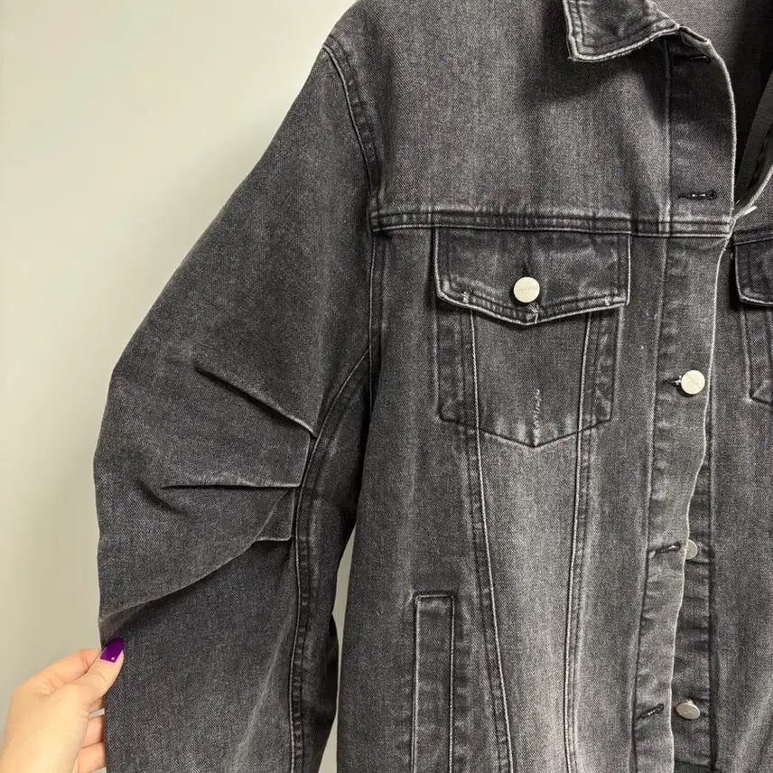 [BUNJANG] Antique J. Buffet Black Denim Jacket / 엔티크제이 버핏 박시 패드 흑청 데님 자켓 오버핏