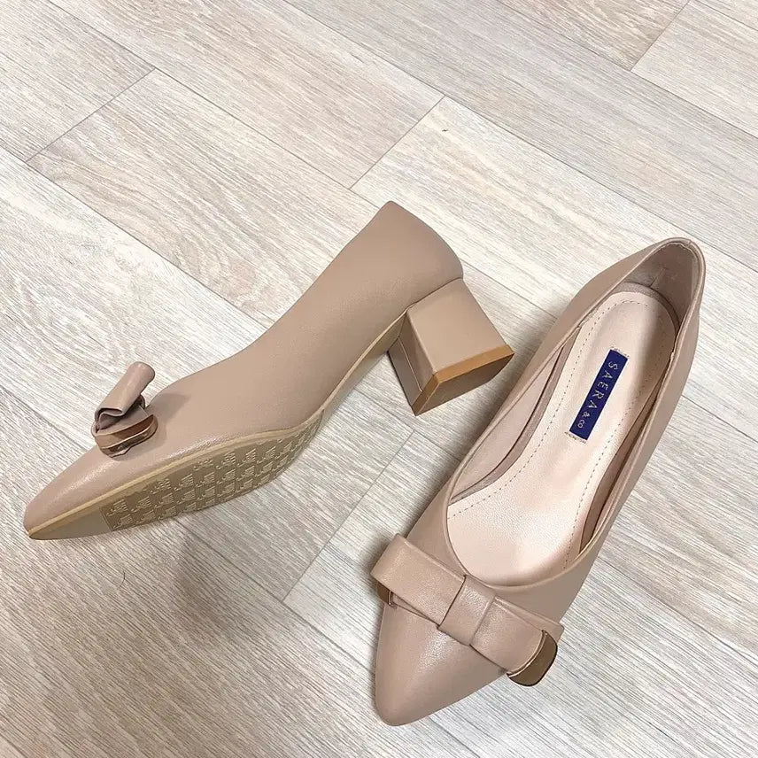 [BUNJANG] SAERA Pink Beige Leather Heels - 235 - 5cm / [새상품] 백화점 세라 SAERA 핑크베이지 235 5cm 구두
