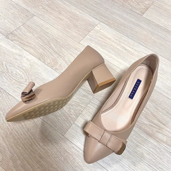 [BUNJANG] SAERA Pink Beige Leather Heels - 235 - 5cm / [새상품] 백화점 세라 SAERA 핑크베이지 235 5cm 구두