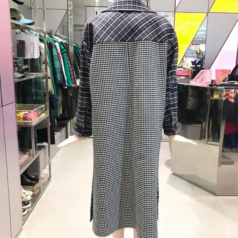 [BUNJANG] Lucky Chouette Check Mix Long Coat / 럭키슈에뜨 체크 MIX 셔츠형 롱 코트
