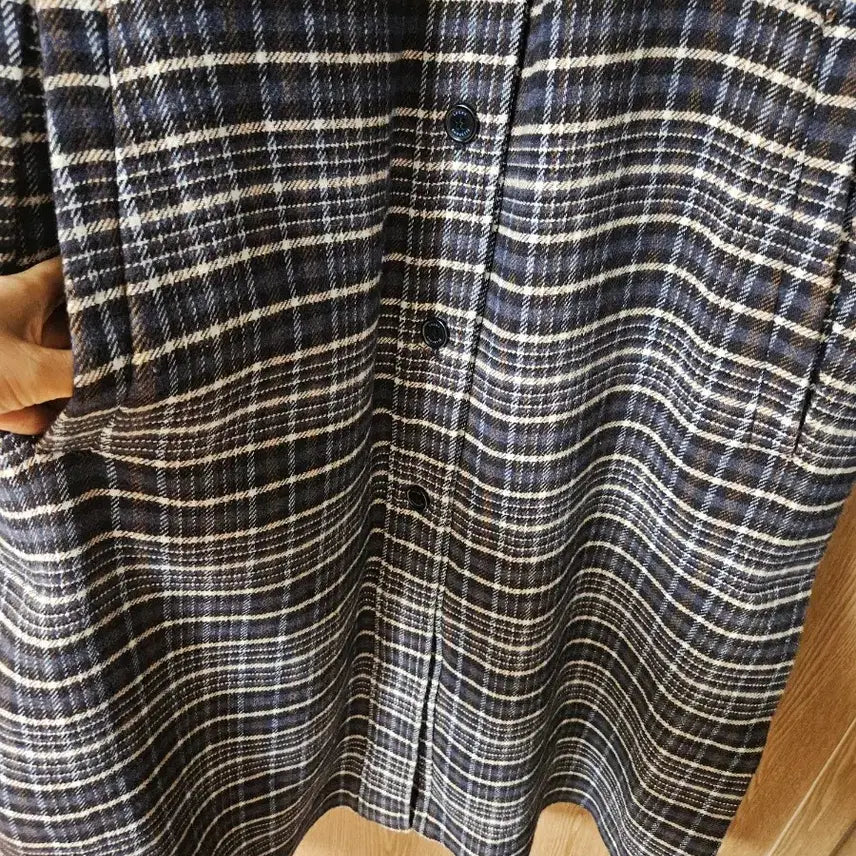 [BUNJANG] Lucky Chouette Check Mix Long Coat / 럭키슈에뜨 체크 MIX 셔츠형 롱 코트