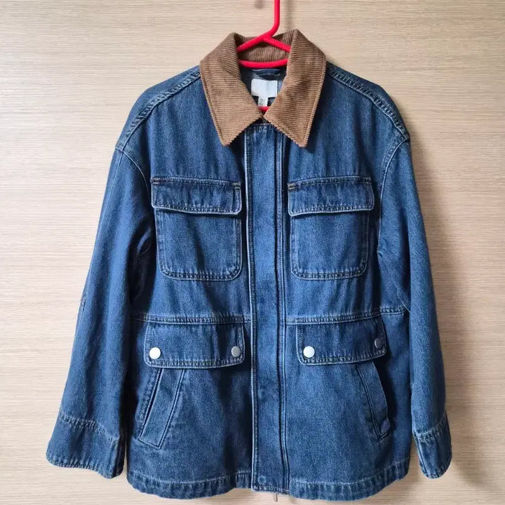 [BUNJANG] H&M Denim Safari Jacket with Corduroy Collar / H&M 데님 사파리 자켓 코듀로이 카라
