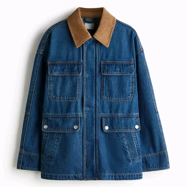 [BUNJANG] H&M Denim Safari Jacket with Corduroy Collar / H&M 데님 사파리 자켓 코듀로이 카라