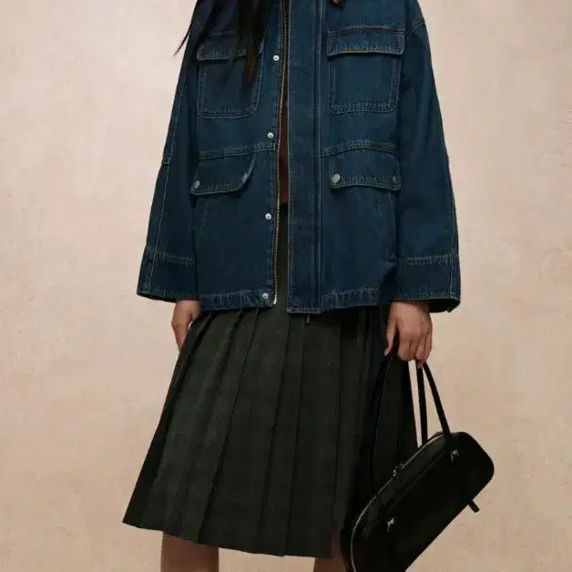 [BUNJANG] H&M Denim Safari Jacket with Corduroy Collar / H&M 데님 사파리 자켓 코듀로이 카라