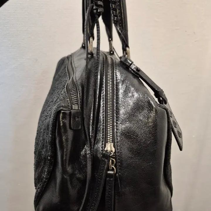 [BUNJANG] LOUGE &amp; LOUNGE Black Leather Tote Bag / 루즈앤라운지  블랙 레더 토트백