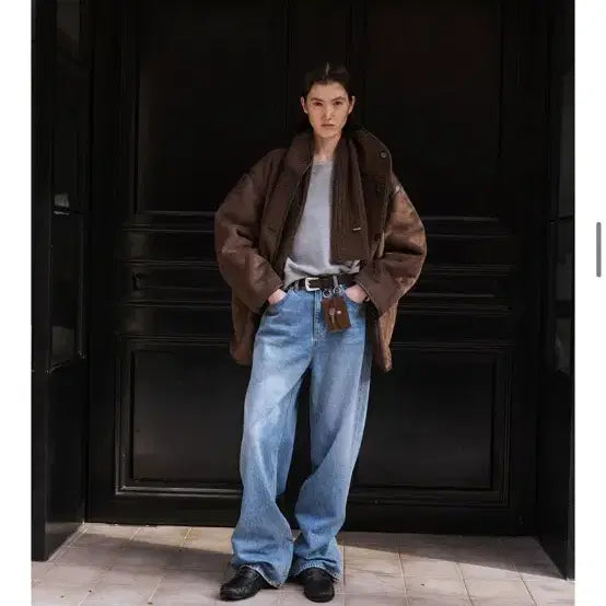 [BUNJANG] Tenue Brown Suede Lined Shearling Jacket / 테누브 브라운 무스탕 자켓 코트