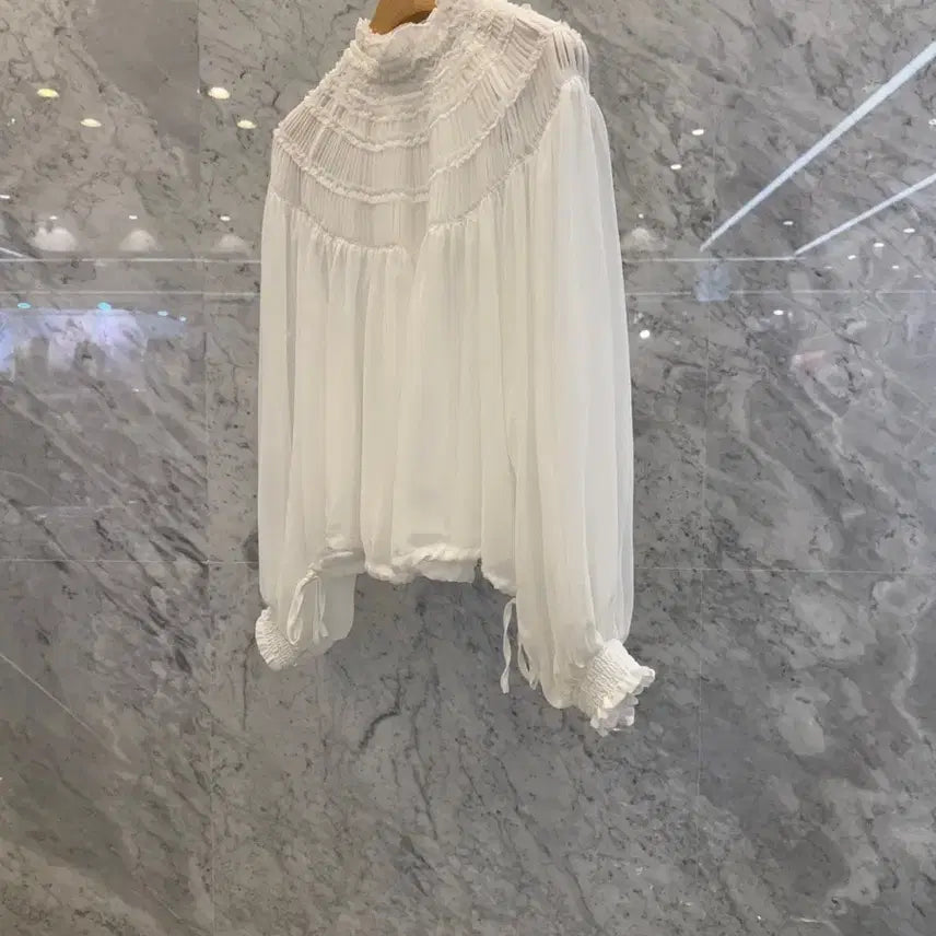 [SOLD OUT] js뉴욕스타일신상(당일발송)스모크 셔링 밑단 스트링리본끈 블라우스