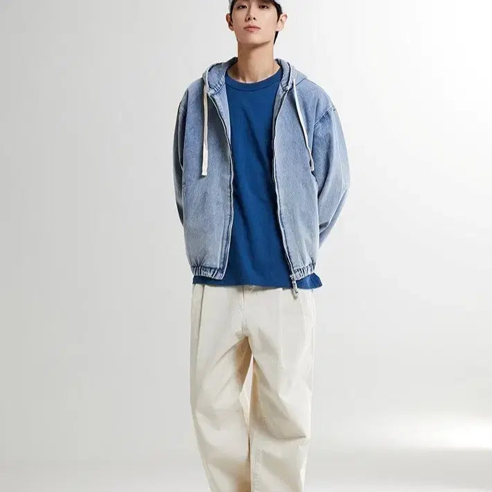 [BUNJANG] Spao Denim Hooded Zip-Up Jacket Blue / 새제품XL) 스파오 데님 후드 집업 점퍼 블루 SPJED49C02