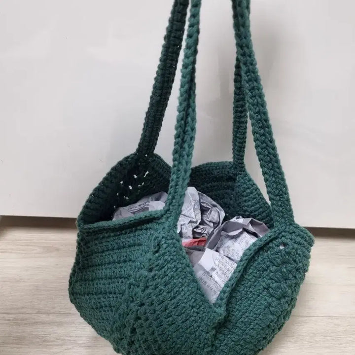 [BUNJANG] Handmade Knitted Bag Green / 핸드메이드 뜨개 가방 그린 27.20 정도 오차가능