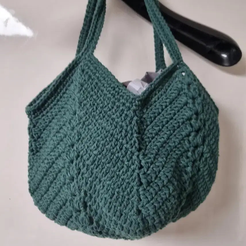 [BUNJANG] Handmade Knitted Bag Green / 핸드메이드 뜨개 가방 그린 27.20 정도 오차가능
