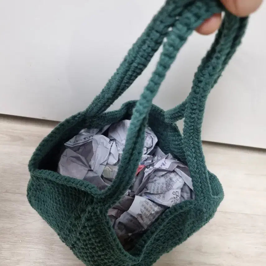 [BUNJANG] Handmade Knitted Bag Green / 핸드메이드 뜨개 가방 그린 27.20 정도 오차가능