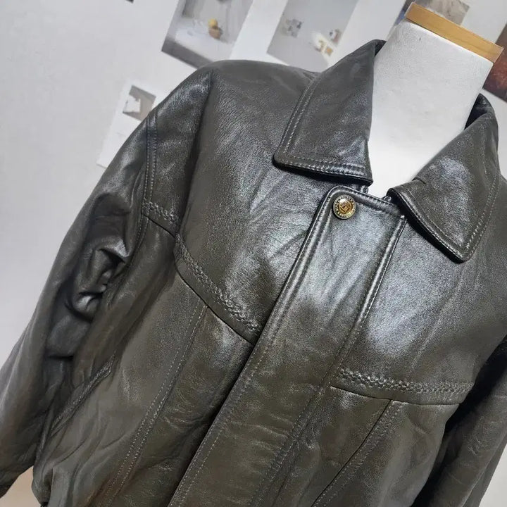 [BUNJANG] Vintage Khaki Soft Lambskin Leather Coat Jacket Jumper Outerwear / 브랜드 카키 부드러운 양가죽 코트 자켓 점퍼 아우터 빈티지 여성 오버핏