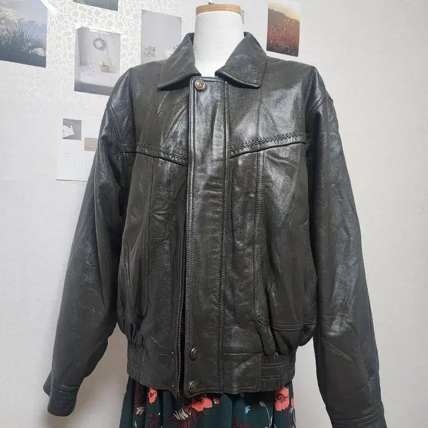 [BUNJANG] Vintage Khaki Soft Lambskin Leather Coat Jacket Jumper Outerwear / 브랜드 카키 부드러운 양가죽 코트 자켓 점퍼 아우터 빈티지 여성 오버핏
