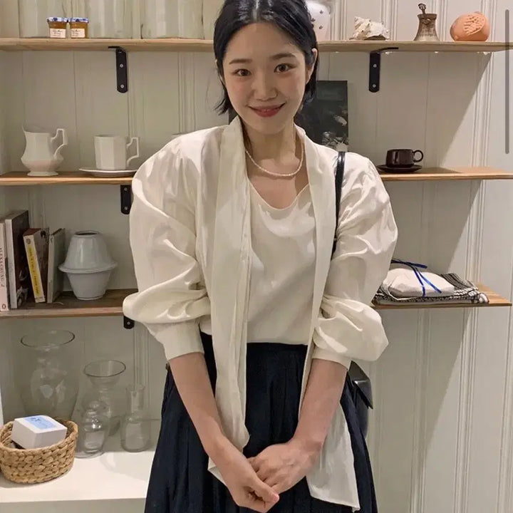 [BUNJANG] From Beginning Ribbon Tie Blouse Ivory / 새상품 프롬비기닝 리본 타이 블라우스 아이보리