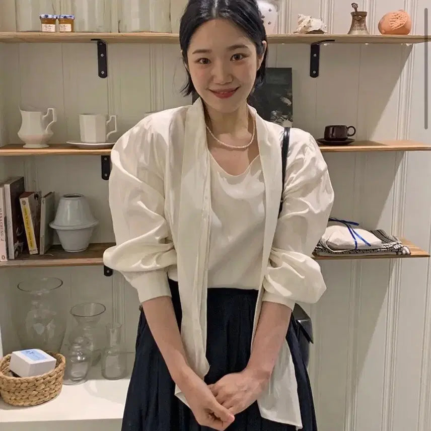 [BUNJANG] From Beginning Ribbon Tie Blouse Ivory / 새상품 프롬비기닝 리본 타이 블라우스 아이보리