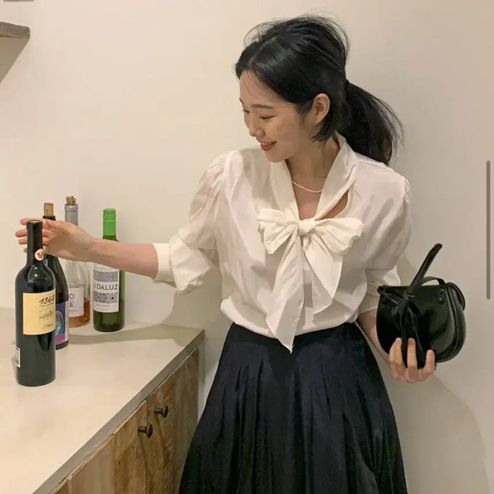 [BUNJANG] From Beginning Ribbon Tie Blouse Ivory / 새상품 프롬비기닝 리본 타이 블라우스 아이보리